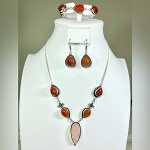 Rose Quartz Carnelian 925 Gemstone Necklace Bracelet Earrings